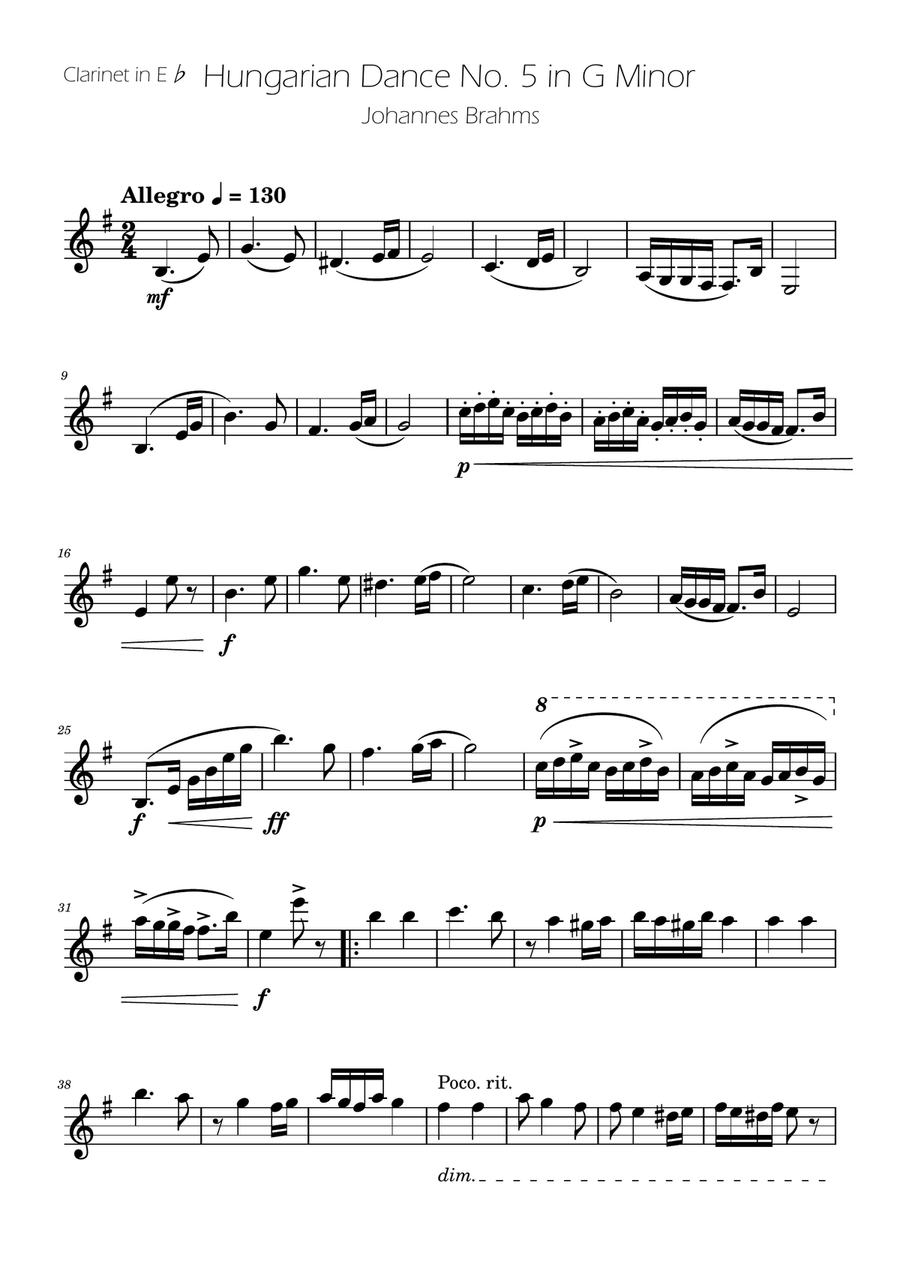 Hungarian Dance No. 5 - Clarinet in Eb Solo E-Flat Clarinet scores gallery preview page 1