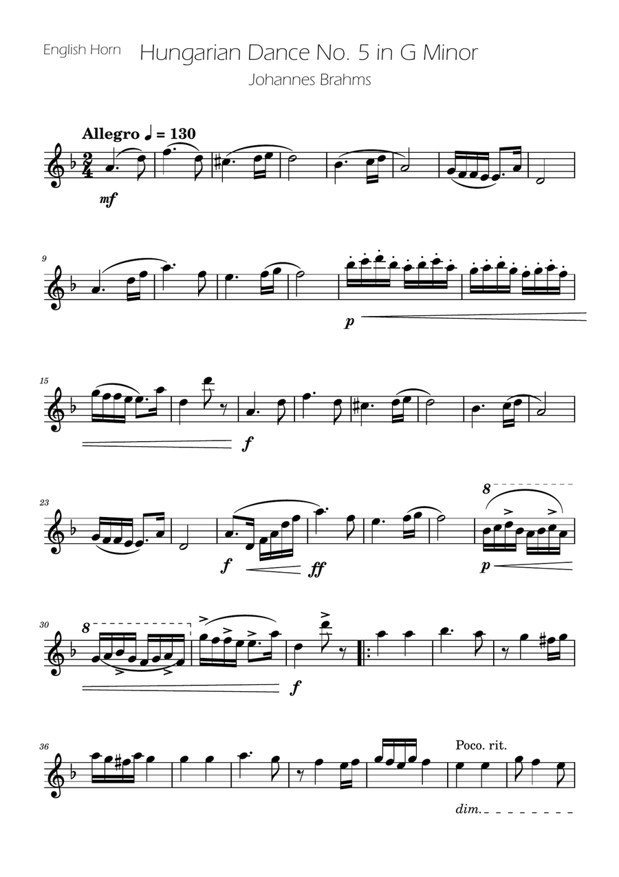 Hungarian Dance No. 5 - English Horn Solo English Horn scores gallery preview page 1