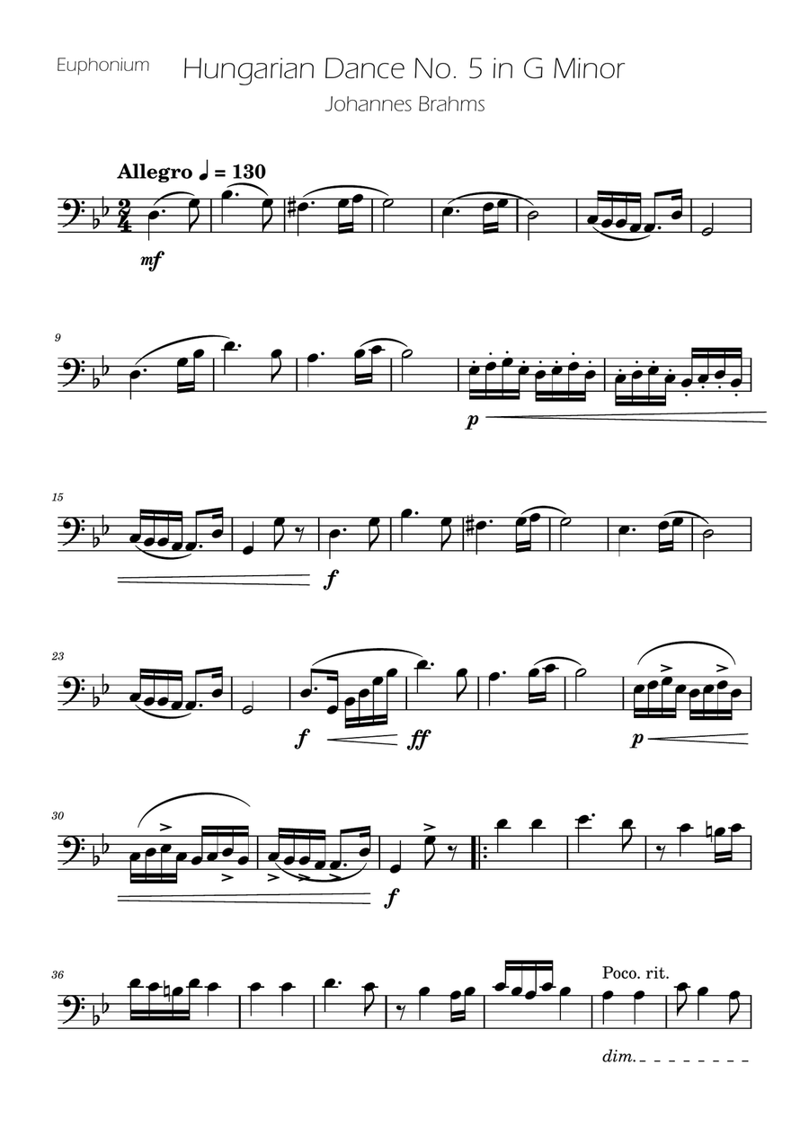Hungarian Dance No. 5 - Euphonium Solo Euphonium scores gallery preview page 1