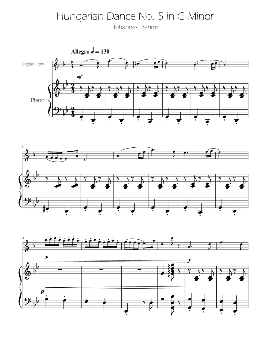 Hungarian Dance No. 5 - English Horn Solo w/Piano English Horn scores gallery preview page 1