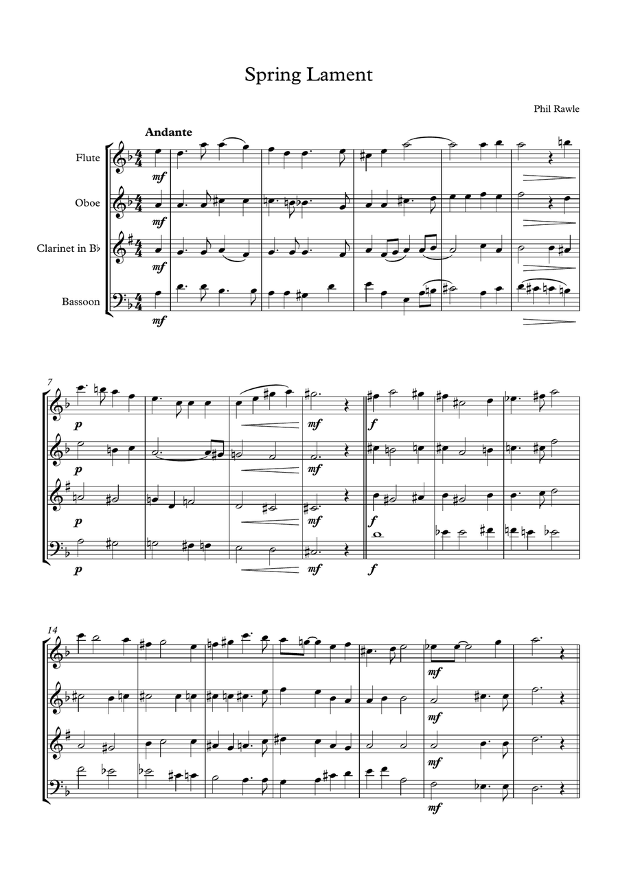 Spring Lament - Wind Quartet Woodwind Quartet scores gallery preview page 1