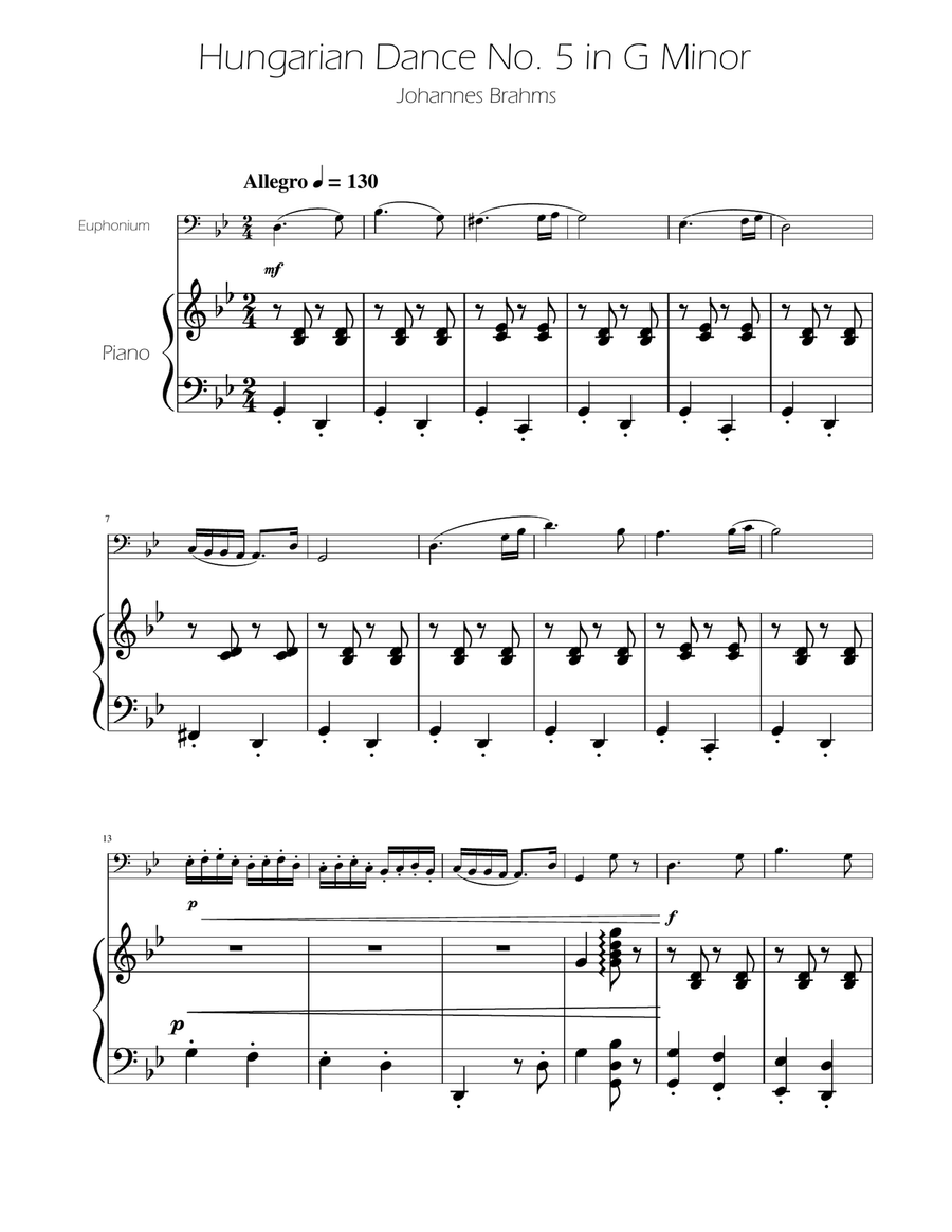Hungarian Dance No. 5 - Euphonium Solo w/Piano Euphonium scores gallery preview page 1