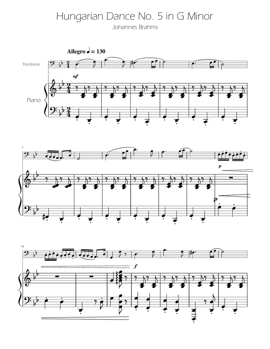 Hungarian Dance No. 5 - Trombone Solo w/Piano Piano scores gallery preview page 1
