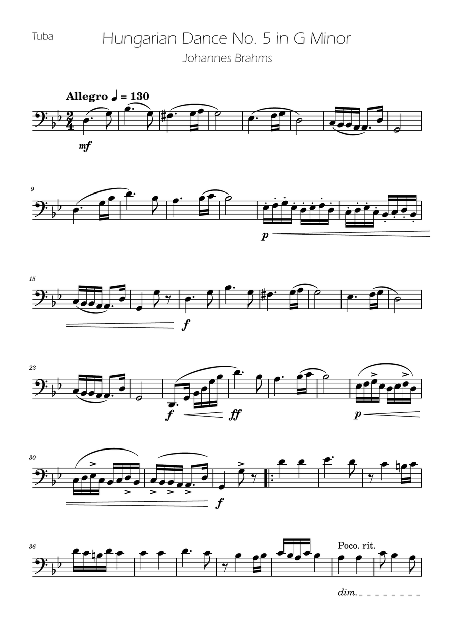 Hungarian Dance No. 5 - Tuba Solo Tuba scores gallery preview page 1