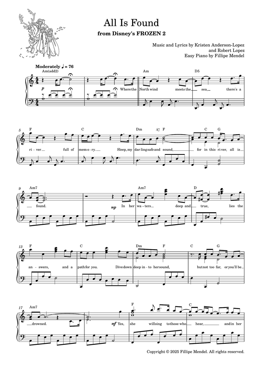 All Is Found from Disney's Frozen 2 (easy piano) Piano, Vocal scores gallery preview page 1