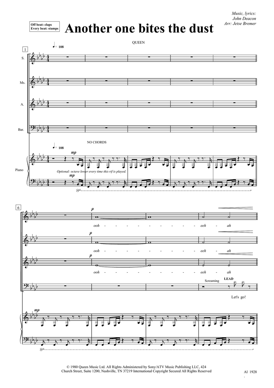 Another One Bites The Dust Choir scores gallery preview page 1