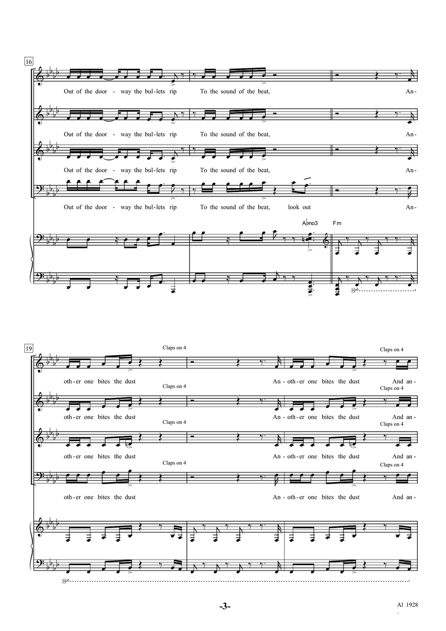 Another One Bites The Dust Choir scores gallery preview page 3