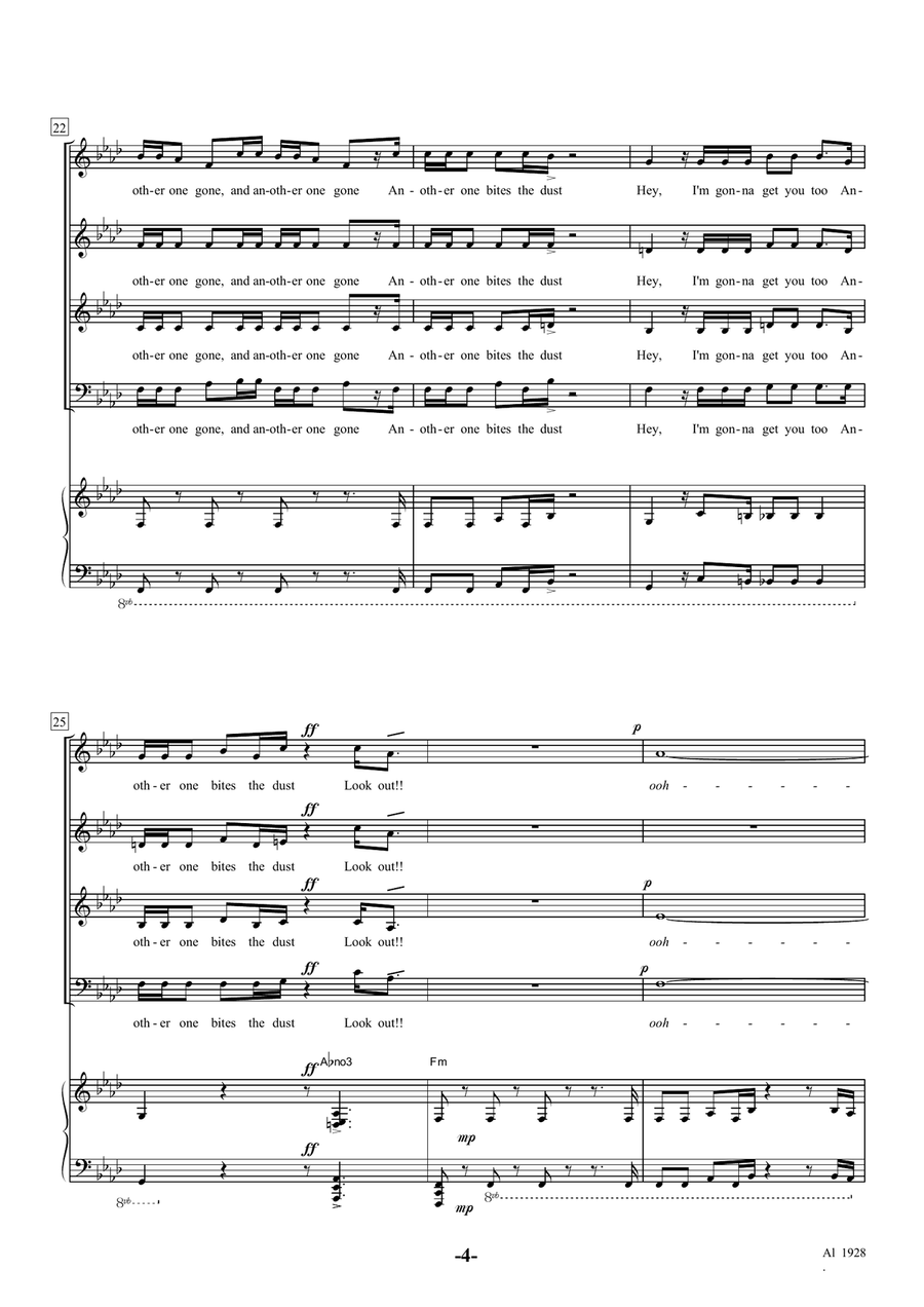 Another One Bites The Dust Choir scores gallery preview page 4