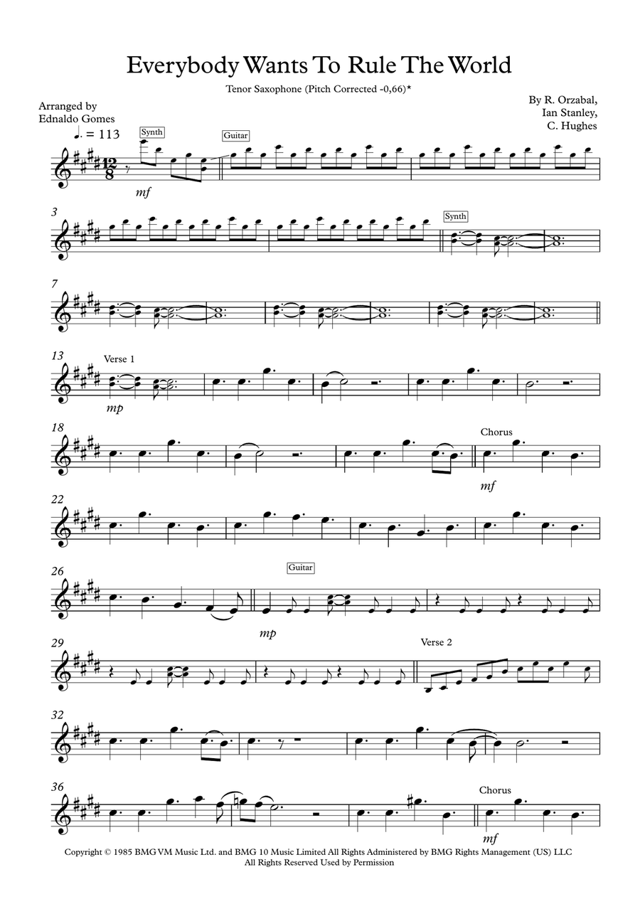 Everybody Wants To Rule The World Tenor Saxophone scores gallery preview page 1