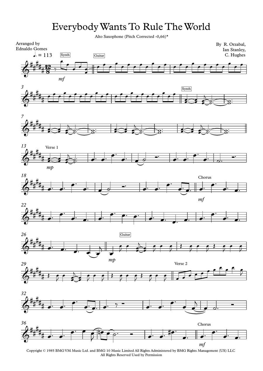 Everybody Wants To Rule The World Alto Saxophone scores gallery preview page 1
