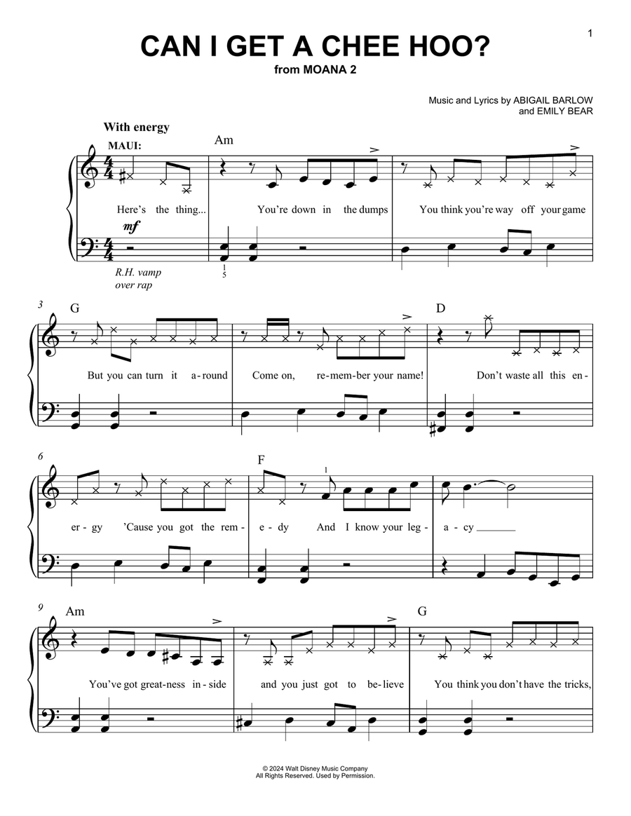 Can I Get A Chee Hoo? (from Moana 2) Easy Piano scores gallery preview page 1