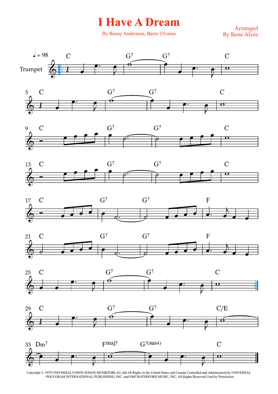 I Have A Dream I Have A Dream B-Flat Trumpet scores gallery preview page 1