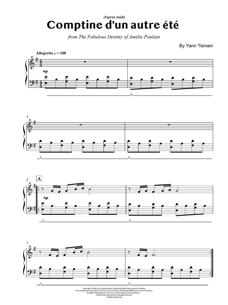 Comptine D'un Autre Été: L'après-Midi Piano Method scores gallery preview page 1