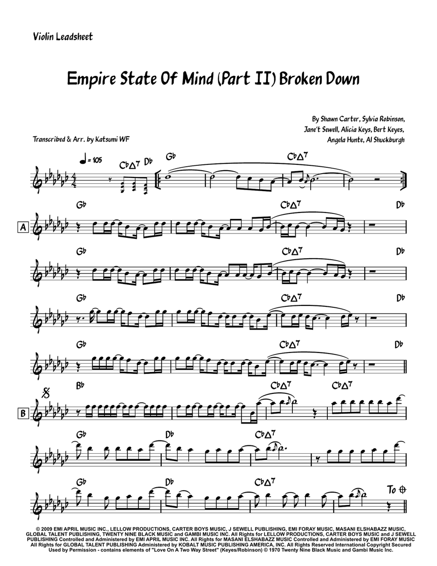 Empire State Of Mind (Part II) Broken Down Violin Solo scores gallery preview page 1