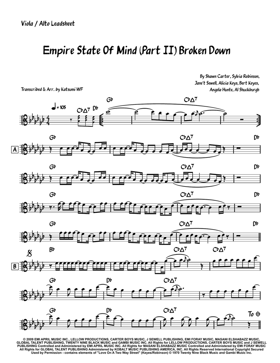 Empire State Of Mind (Part II) Broken Down Viola Solo scores gallery preview page 1