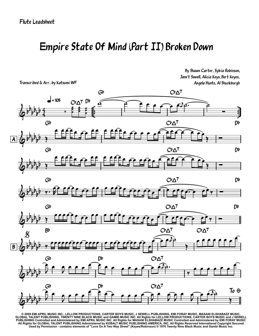 Empire State Of Mind (Part II) Broken Down Flute Solo scores gallery preview page 1