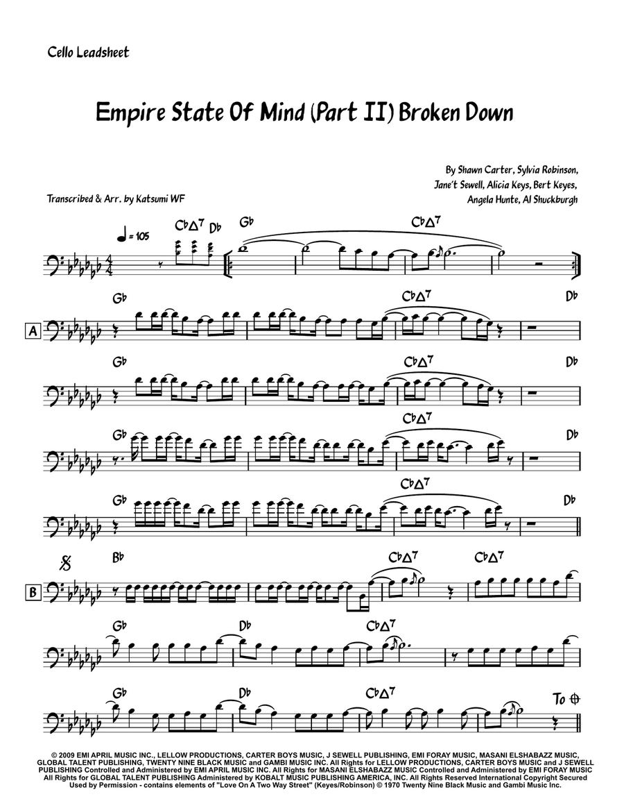 Empire State Of Mind (Part II) Broken Down Cello Solo scores gallery preview page 1
