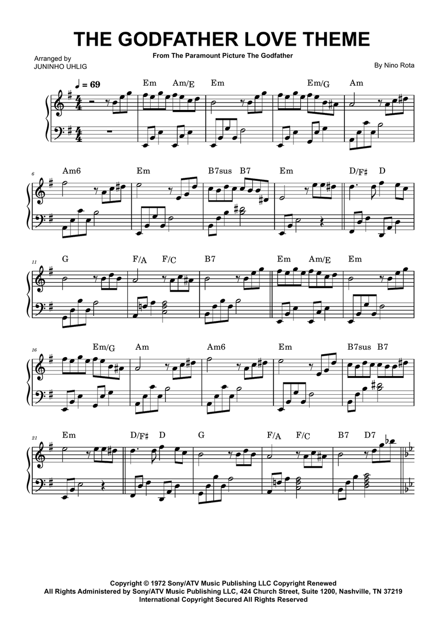 The Godfather (Love Theme) Easy Piano scores gallery preview page 1