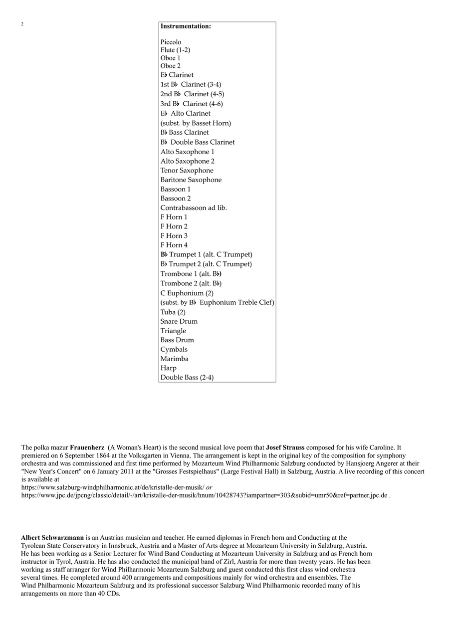 Frauenherz (A Woman's Heart), Polka mazur, op. 166 Concert Band scores gallery preview page 2
