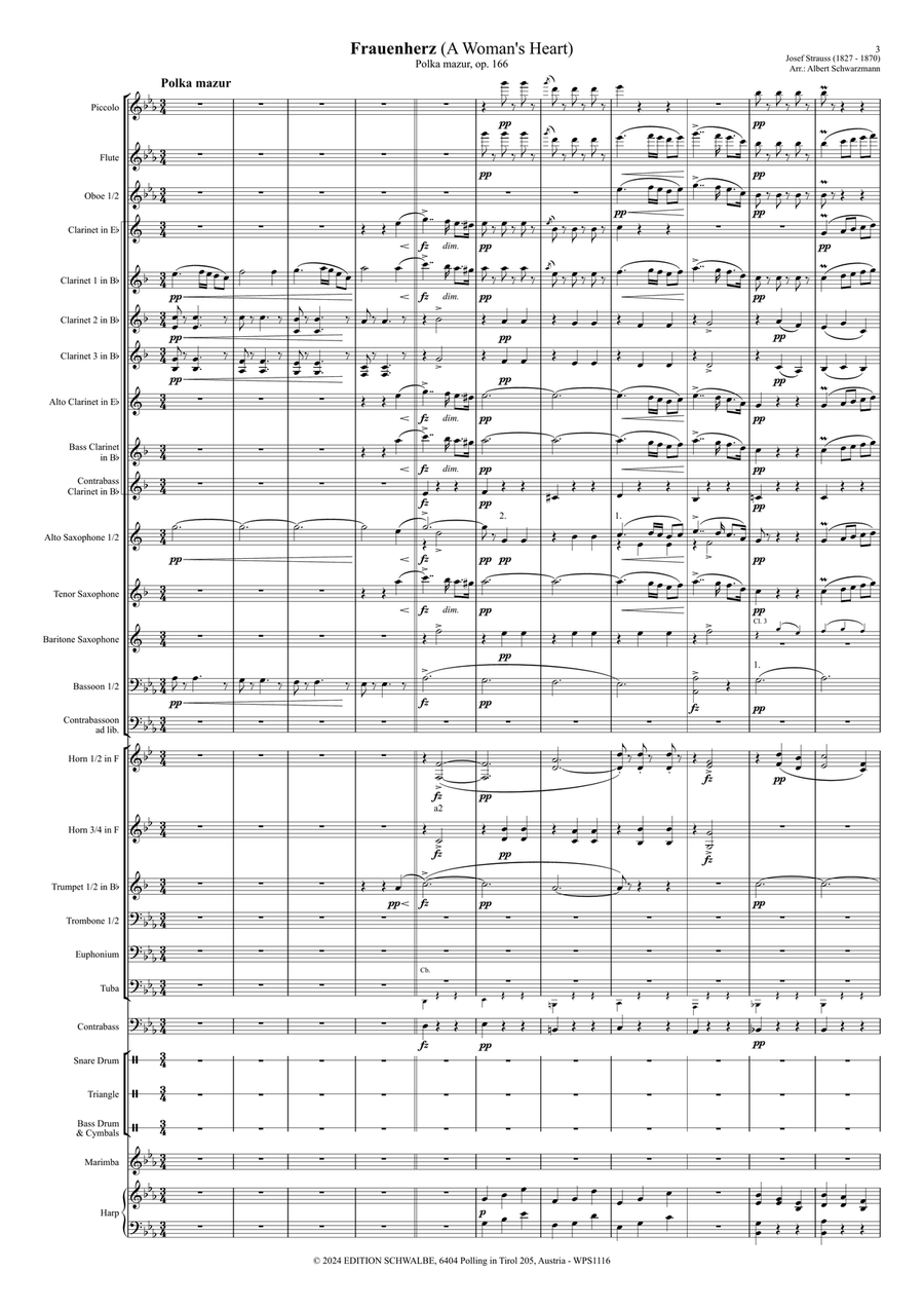 Frauenherz (A Woman's Heart), Polka mazur, op. 166 Concert Band scores gallery preview page 3