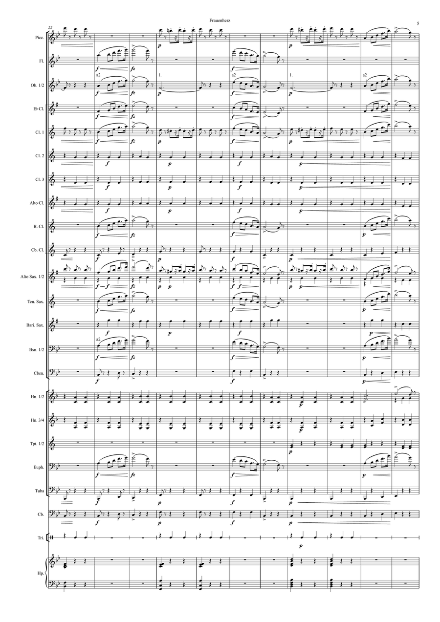 Frauenherz (A Woman's Heart), Polka mazur, op. 166 Concert Band scores gallery preview page 5