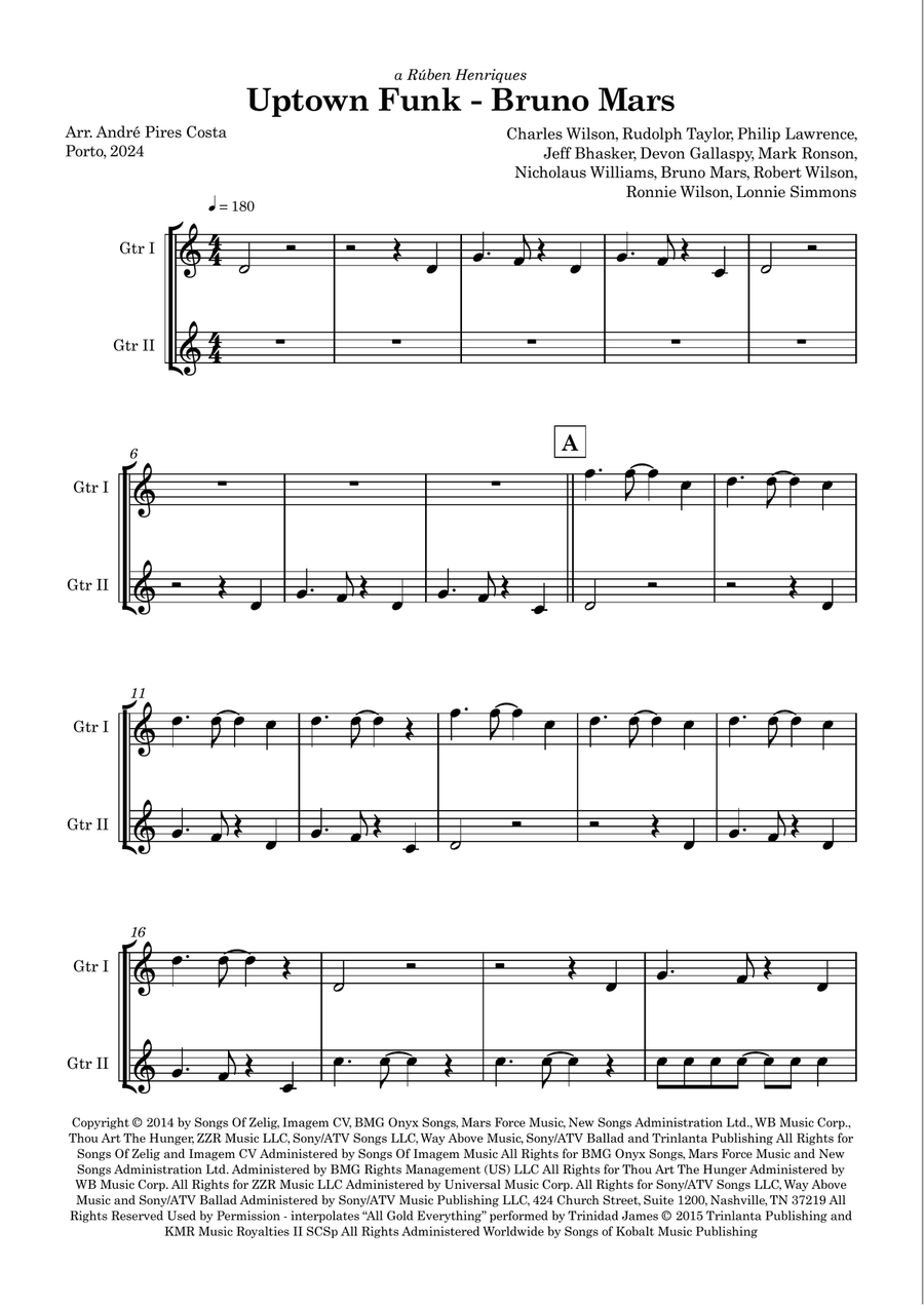 Uptown Funk Acoustic Guitar scores gallery preview page 1