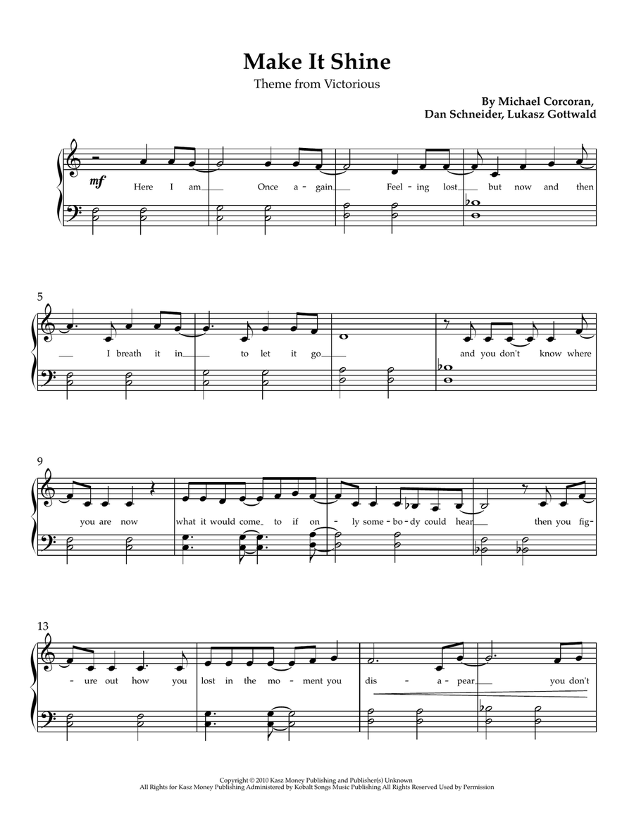 Make It Shine (Victorious Theme) Easy Piano scores gallery preview page 1