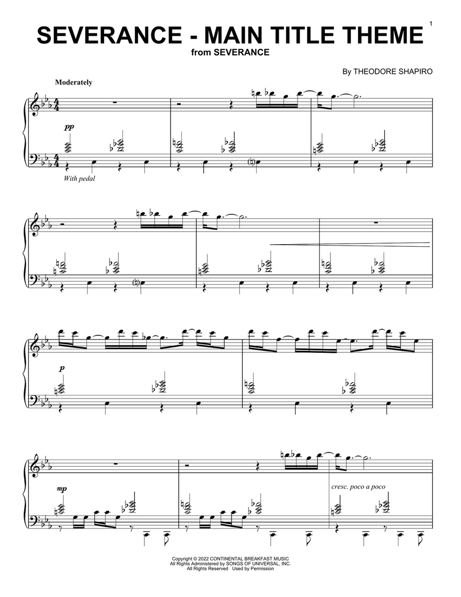 Severance - Main Title Theme Piano Solo scores gallery preview page 1