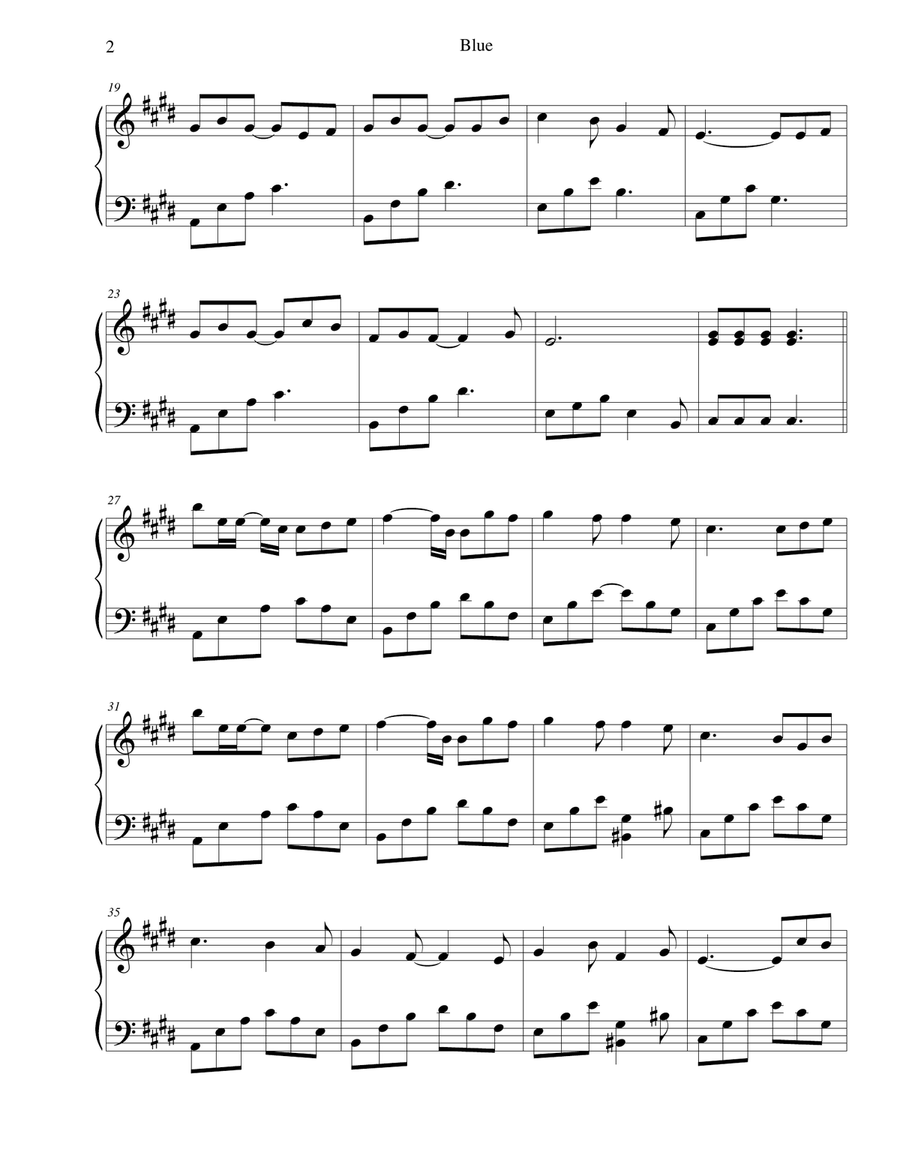 Blue Blue Piano Solo scores gallery preview page 2