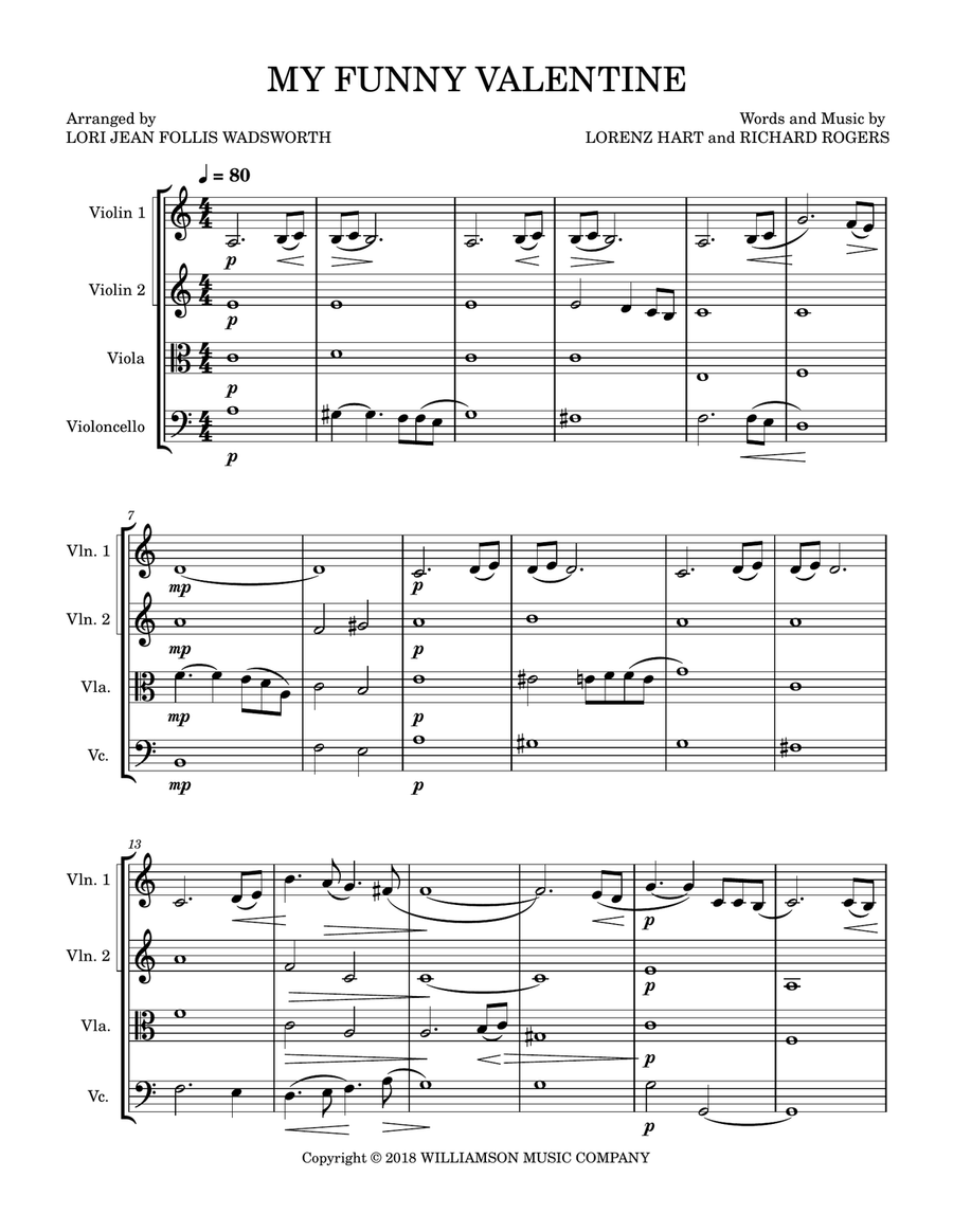 My Funny Valentine (Arrangements) String Quartet scores gallery preview page 1