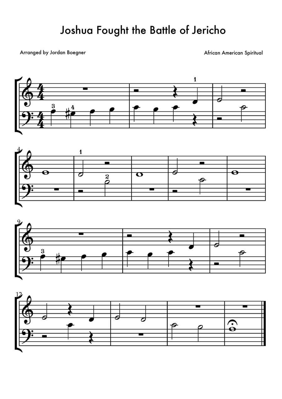 Joshua Fought the Battle of Jericho (Primer Level, Abridged) Easy Piano scores gallery preview page 1