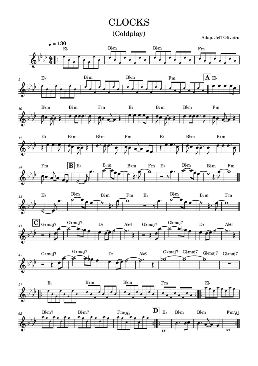 Clocks - Partitura em PDF Piano Solo scores gallery preview page 1