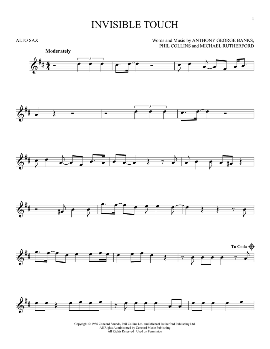 Invisible Touch Invisible Touch Alto Saxophone scores gallery preview page 1
