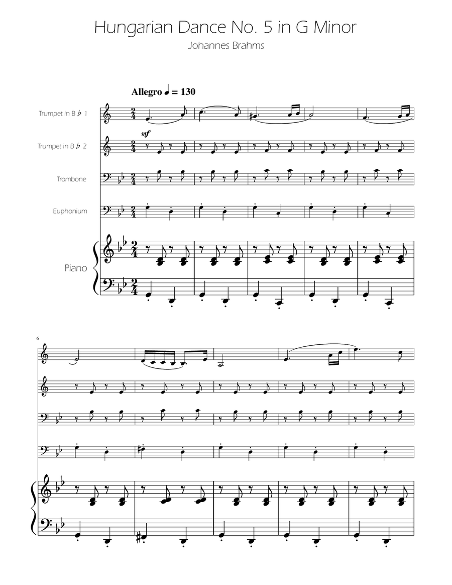 Hungarian Dance No. 5 - Brass Quartet Brass Quartet scores gallery preview page 1