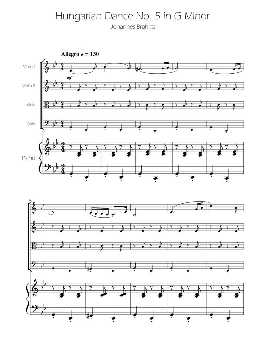 Hungarian Dance No. 5 - String Quartet String Quartet scores gallery preview page 1