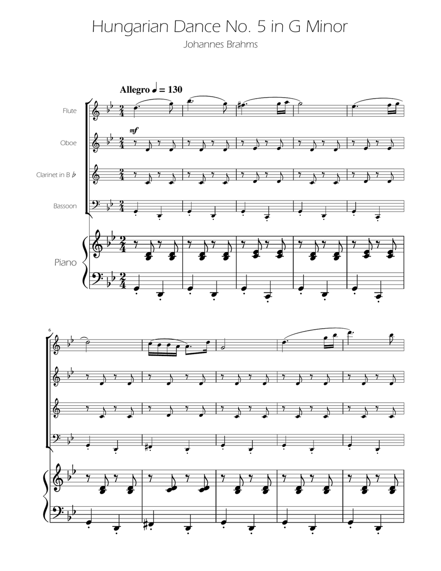 Hungarian Dance No. 5 - Woodwind Quartet Woodwind Quartet scores gallery preview page 1