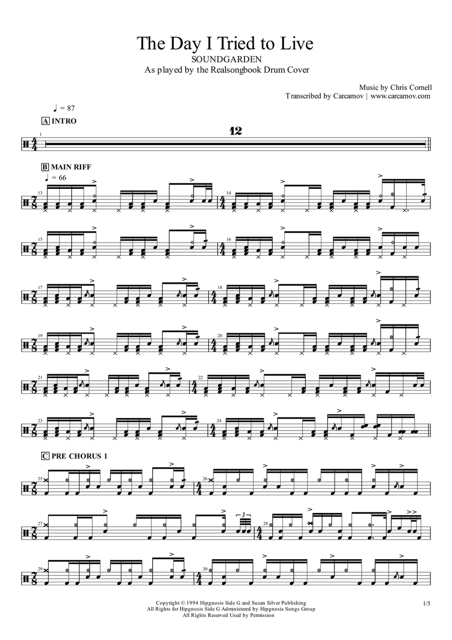 The Day I Tried To Live The Day I Tried To Live Drum Set scores gallery preview page 1