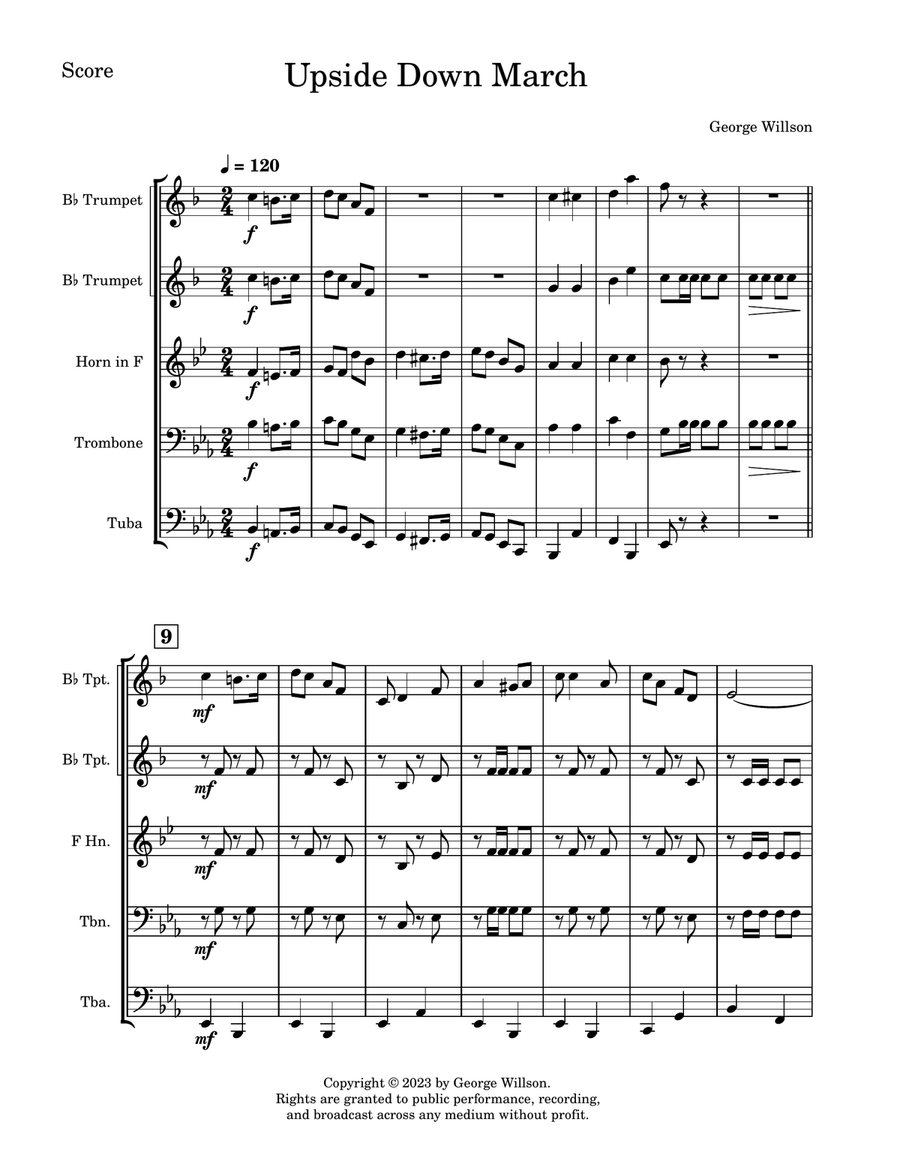 Upside Down March Brass Quintet scores gallery preview page 1