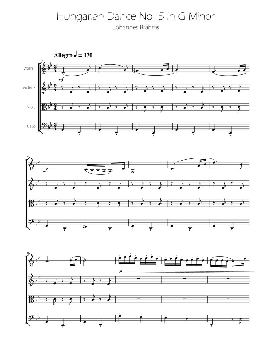 Hungarian Dance No. 5 - String Quartet String Quartet scores gallery preview page 1