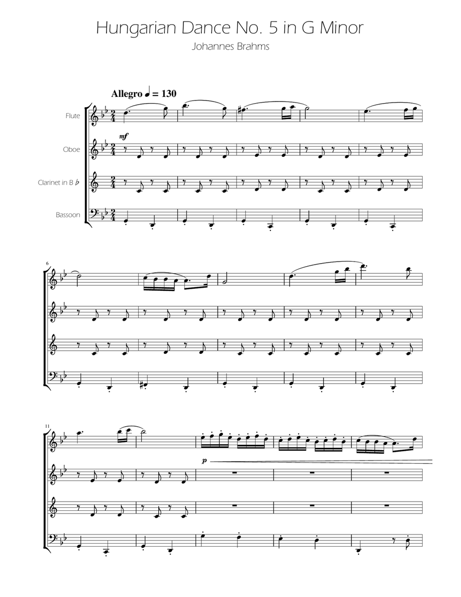Hungarian Dance No. 5 - Woodwind Quartet Woodwind Quartet scores gallery preview page 1