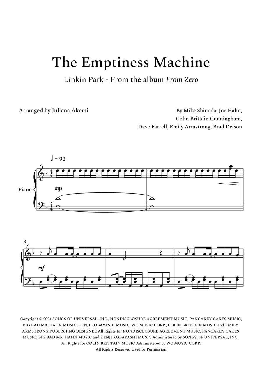The Emptiness Machine The Emptiness Machine Piano Solo scores gallery preview page 1