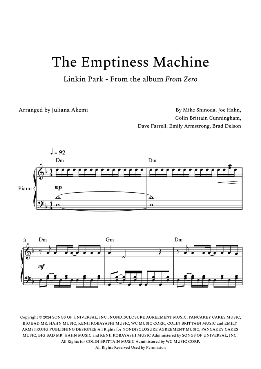 The Emptiness Machine The Emptiness Machine Piano Solo scores gallery preview page 1