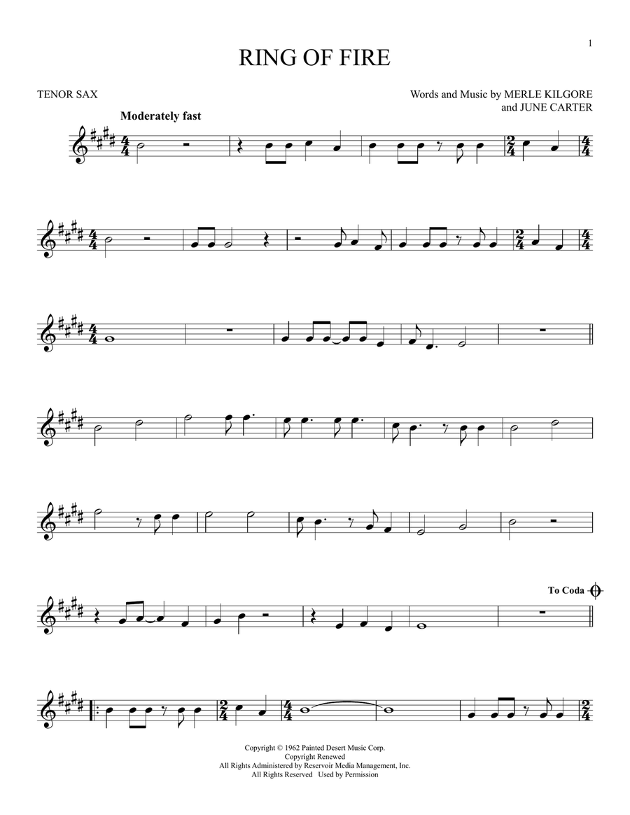 Ring Of Fire Ring Of Fire Tenor Saxophone scores gallery preview page 1