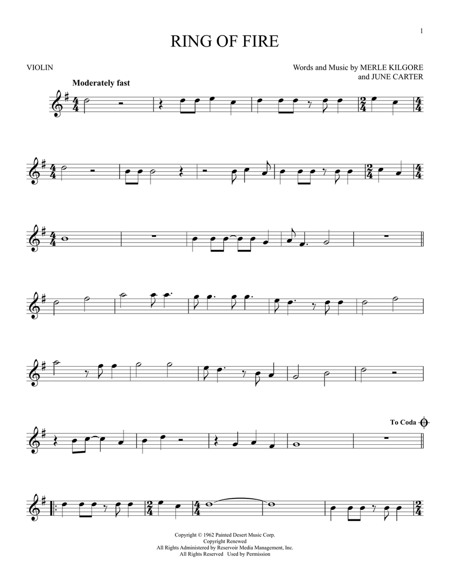Ring Of Fire Ring Of Fire Violin Solo scores gallery preview page 1