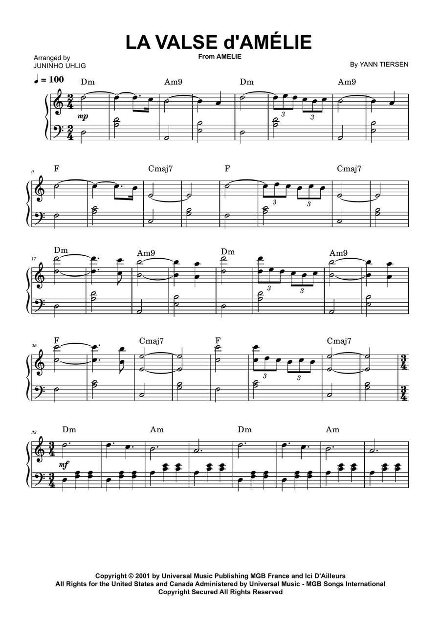 La Valse D'amelie La Valse D'amelie Easy Piano scores gallery preview page 1
