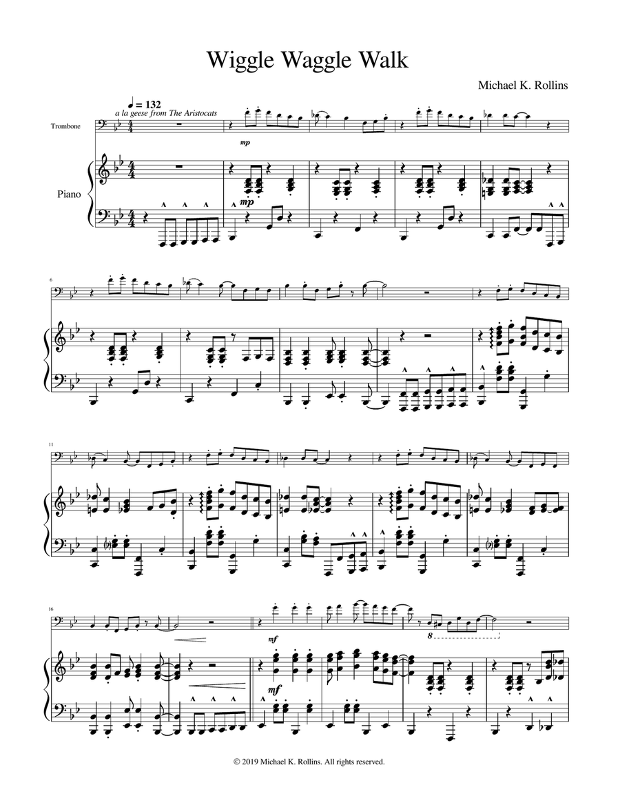Wiggle Waggle Walk (trombone) Piano scores gallery preview page 1