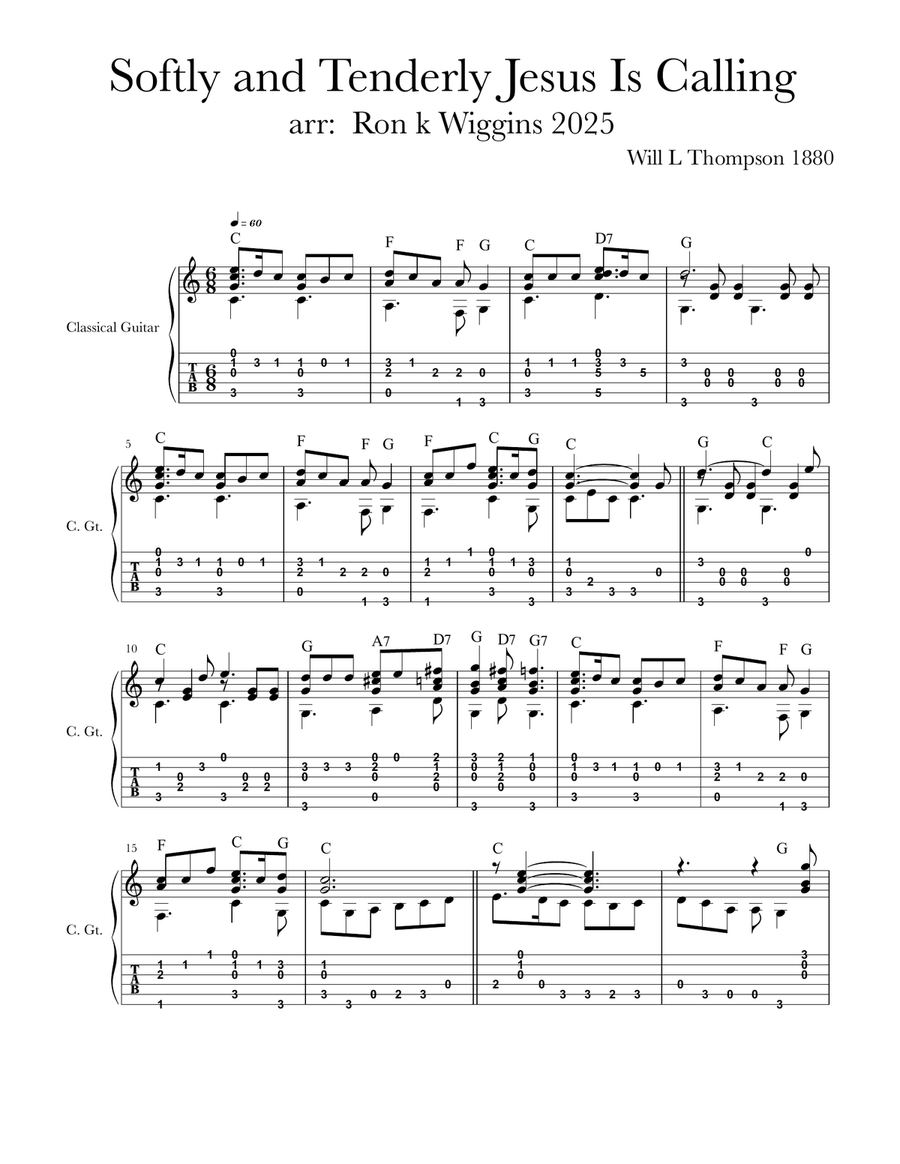 Softly and Tenderly Jesus is Calling Acoustic Guitar scores gallery preview page 1