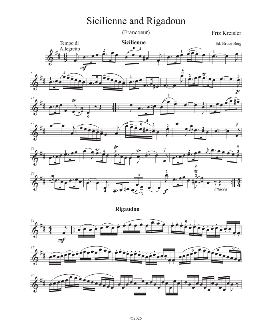 Sicillenne and Rigadoun Sicillenne and Rigadoun Violin Solo scores gallery preview page 1