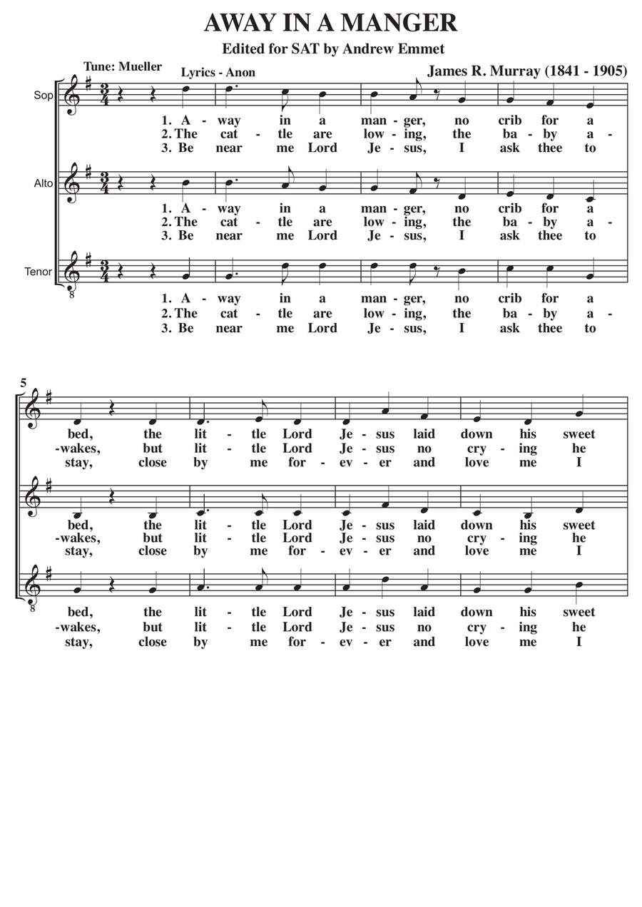 Away In A Manger (Mueller) A Cappella SAT SAT scores gallery preview page 1