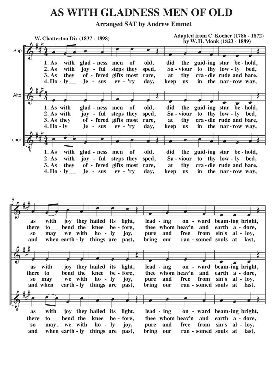 As With Gladness Men Of Old A Cappella SAT SAT scores gallery preview page 1